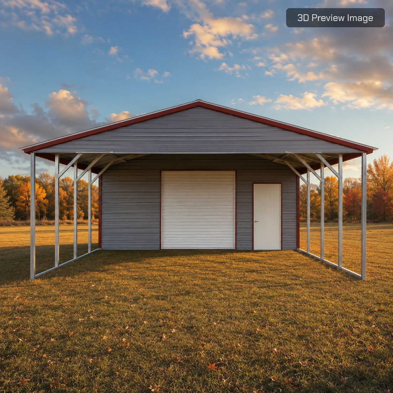 22x60x8 Metal Carport Front View