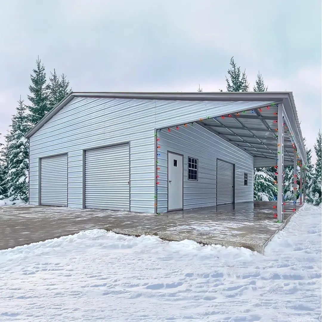 38x40x12/9 Metal Garage with 12' Lean-To | Vertical Roof